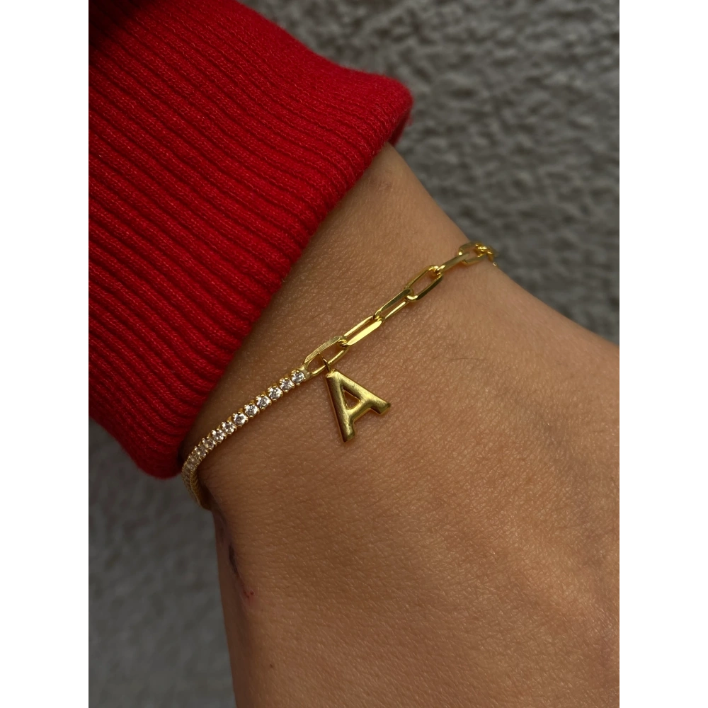 925 Ayar Gümüş Kabartmalı Harf Bileklik