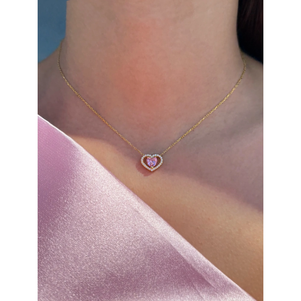 925 Ayar Gümüş Kalp Detay Kolye