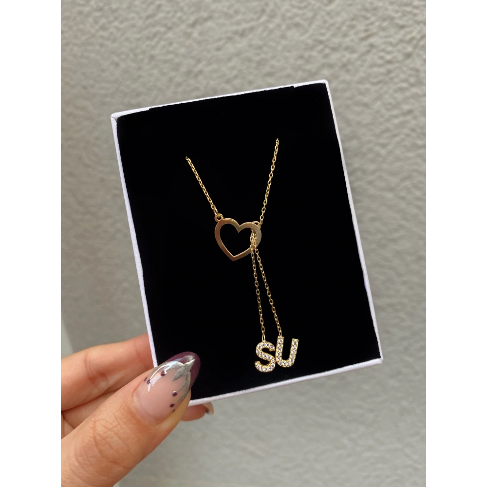 925 Ayar Gümüş Kalpli Çift Harfli Kolye