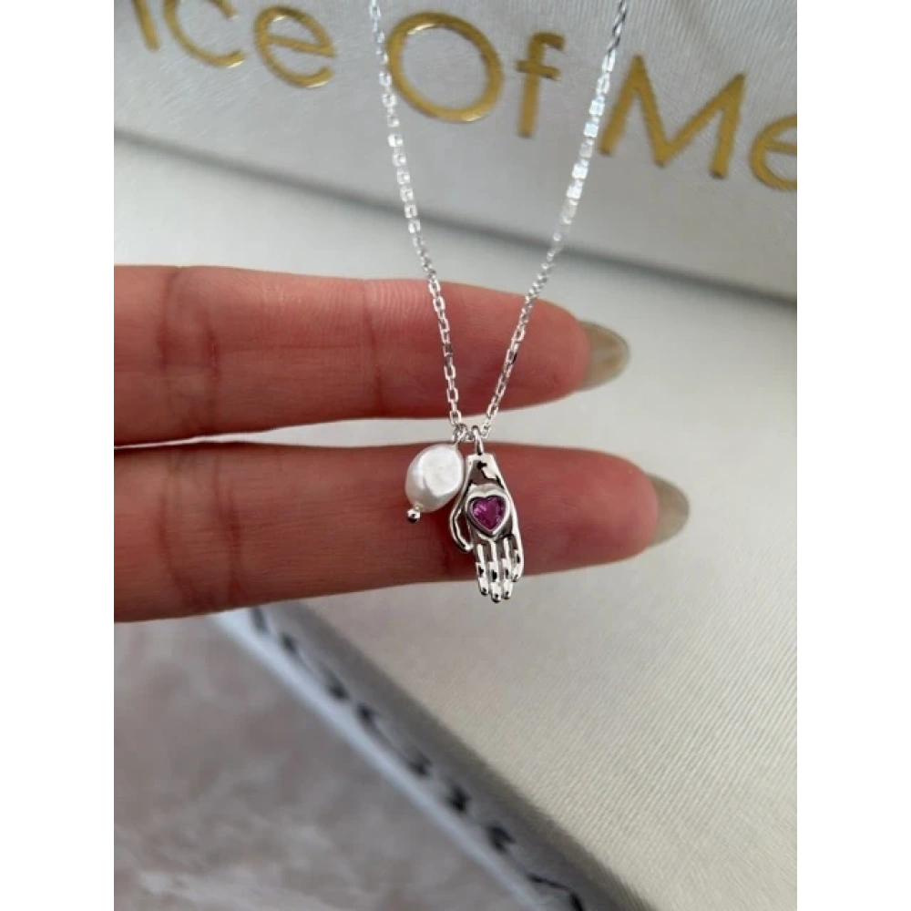 925 Ayar Gümüş Kalpli Hand Kolye