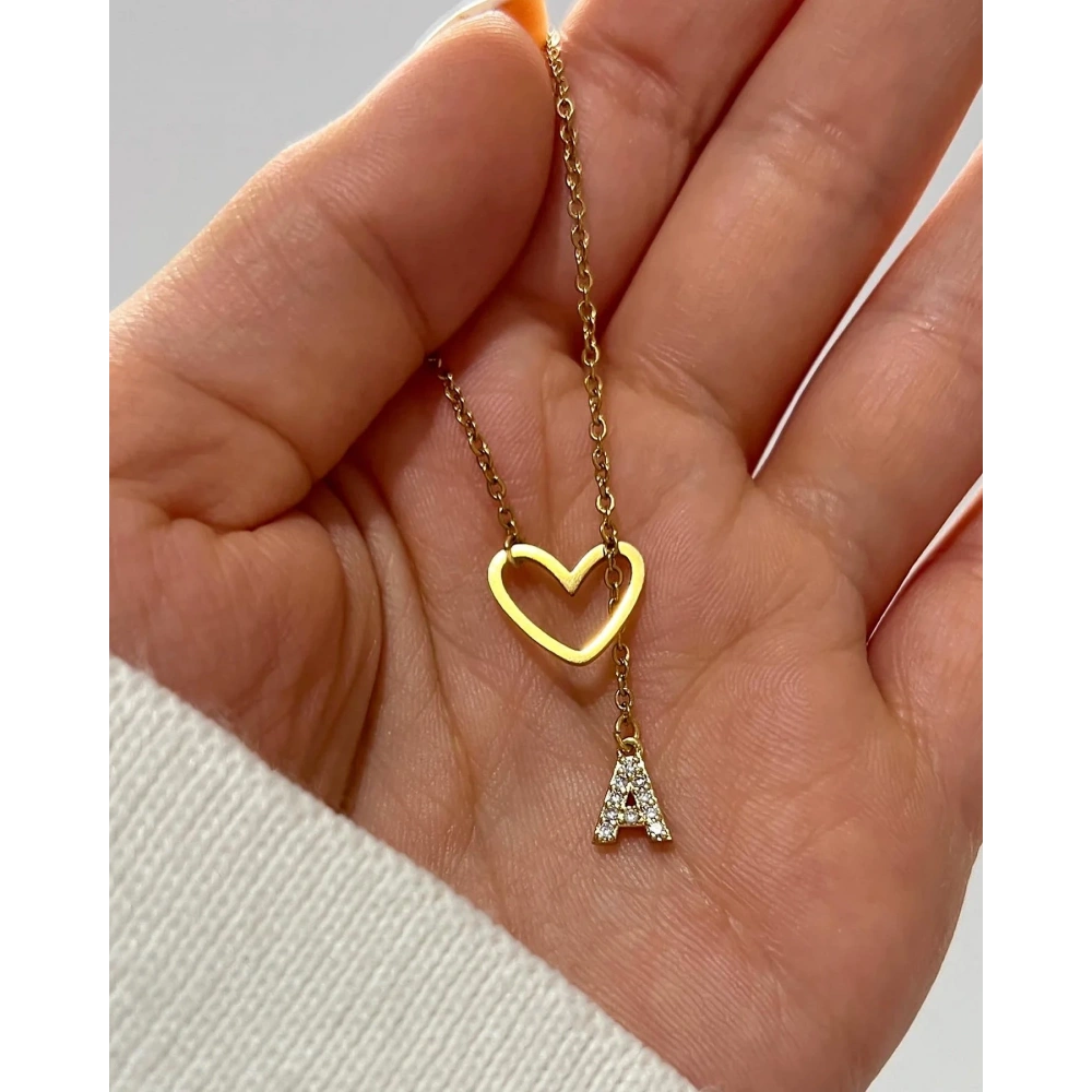 925 Ayar Gümüş Kalpli Harf Kolye