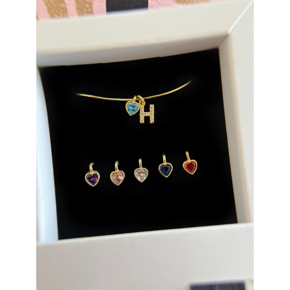 925 Ayar Gümüş Kalpli Taşlı Harf Kolye