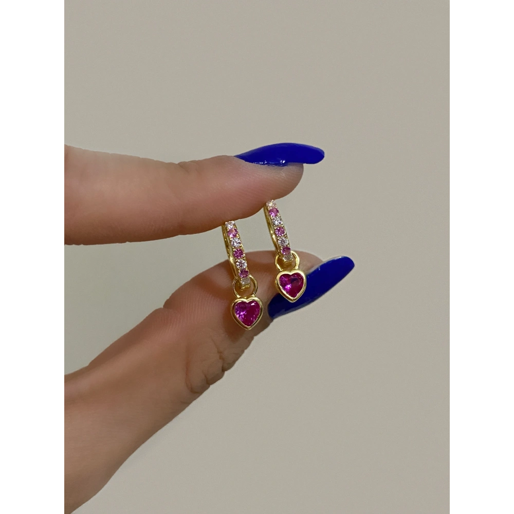 925 Ayar Gümüş Koyu Pembe Kalpli Küpe