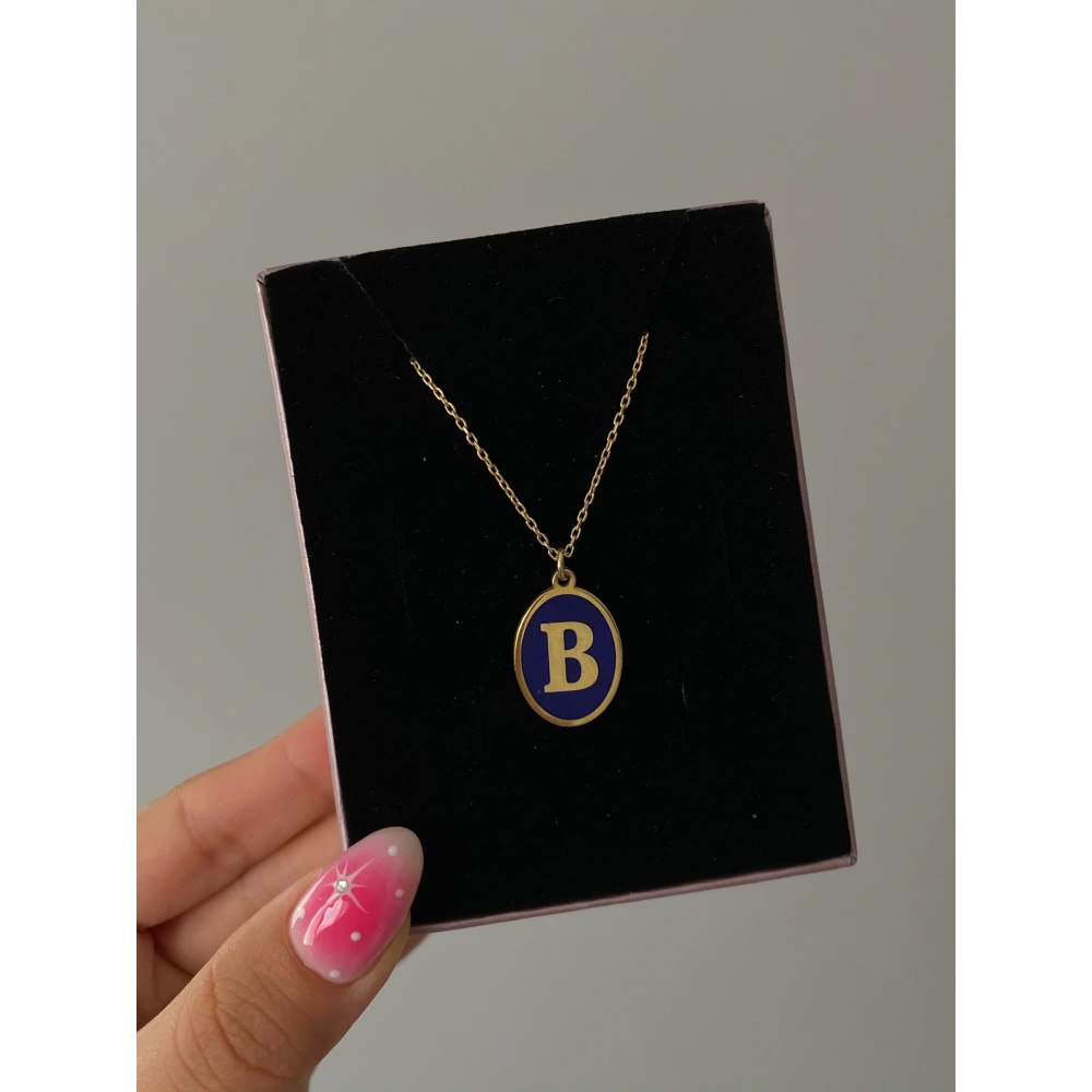 925 Ayar Gümüş Lacivert Mineli Harf Kolye