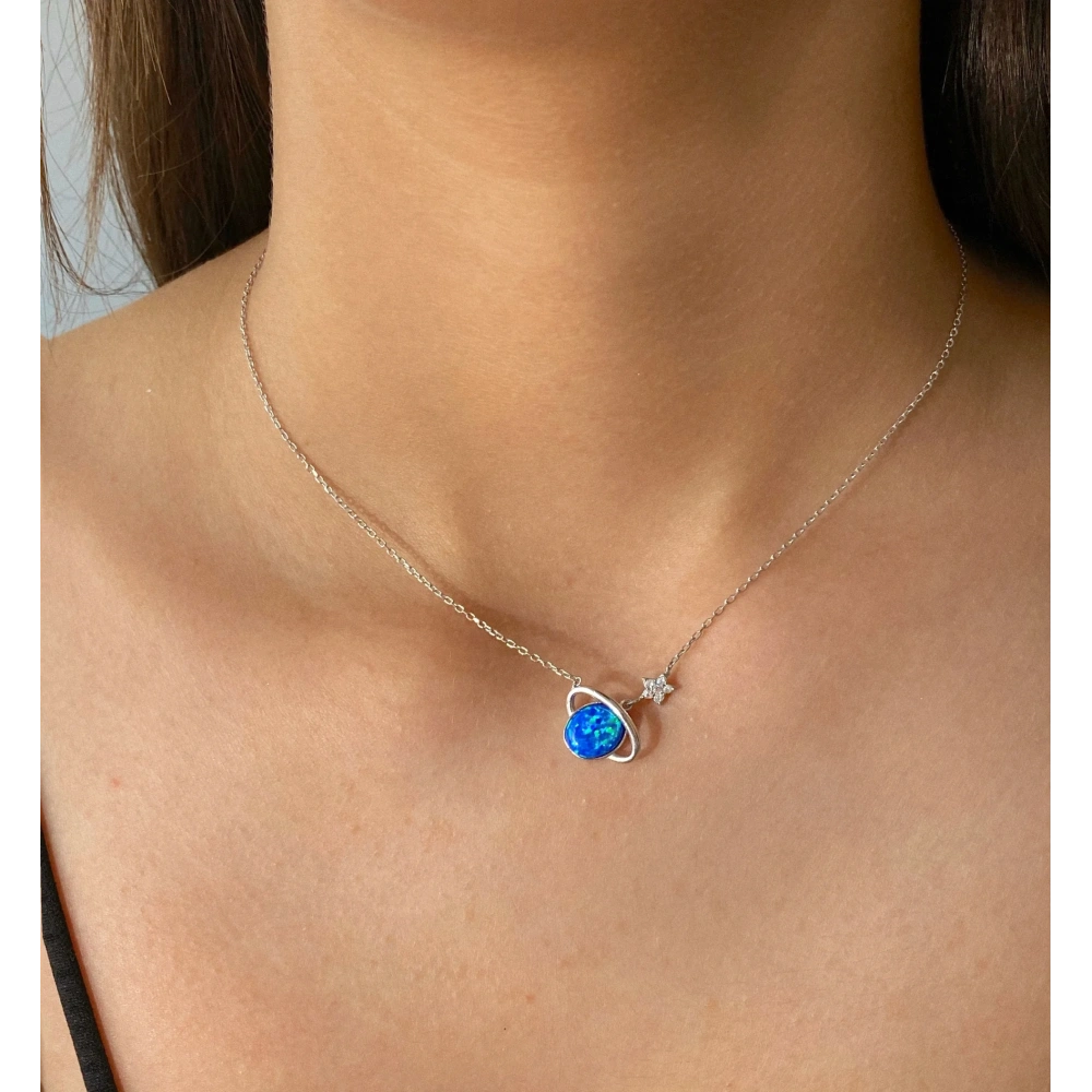 925 Ayar Gümüş Mavi Gezegen Kolye