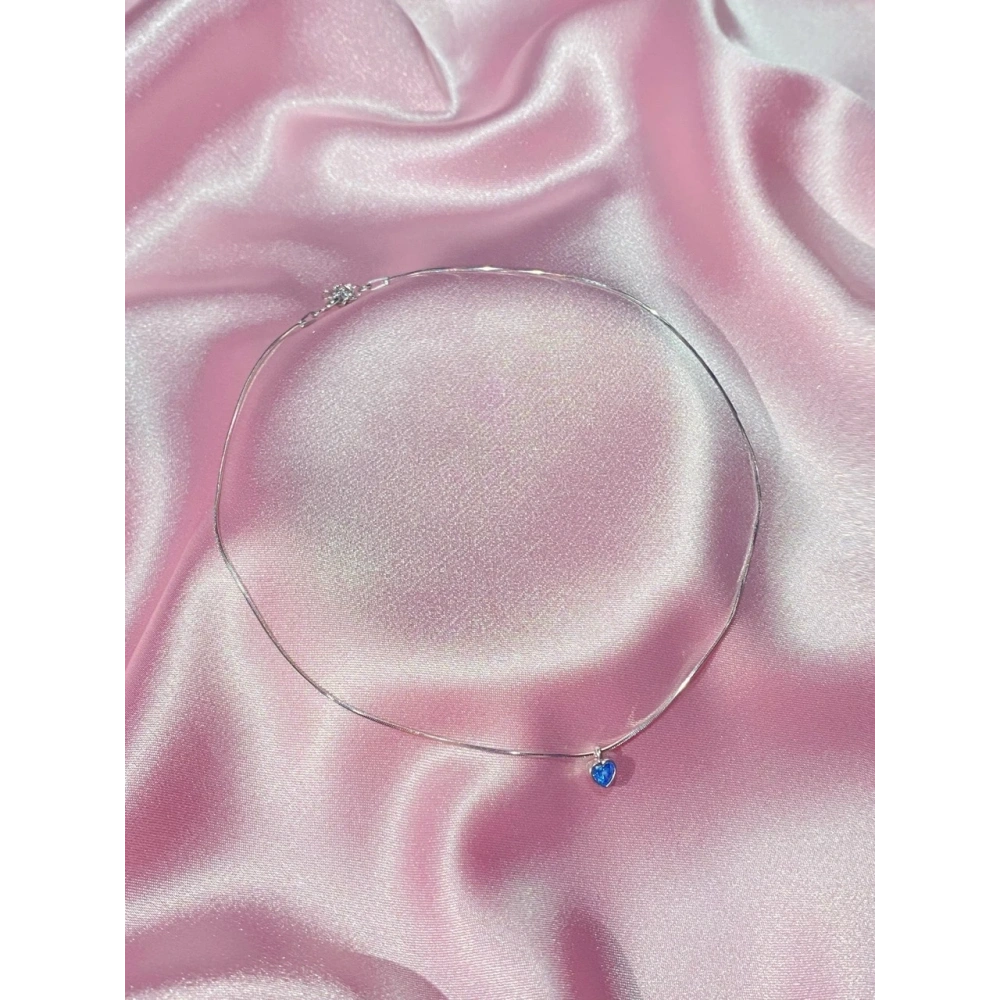 925 Ayar Gümüş Mavi Kalpli Choker