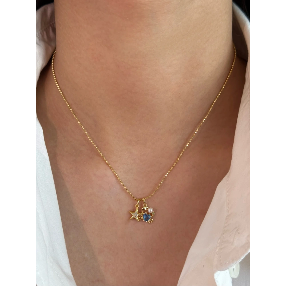 925 Ayar Gümüş Mavi Yengeç Detay Kolye