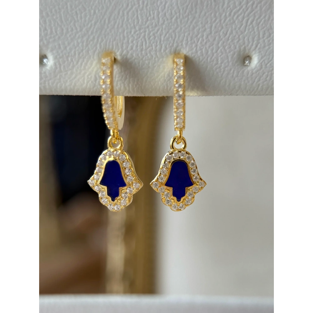 925 Ayar Gümüş Mineli Fatıma Eli Küpe