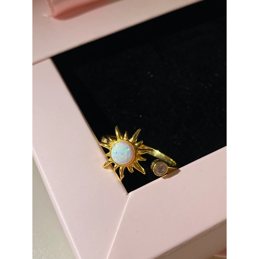 925 Ayar Gümüş Opal Taşlı Gold Güneş Yüzük