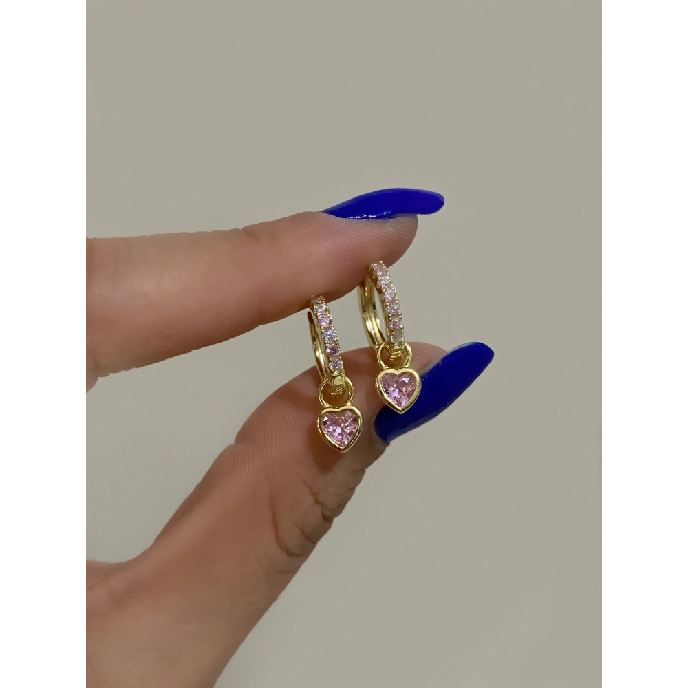 925 Ayar Gümüş Pembe Kalpli Küpe