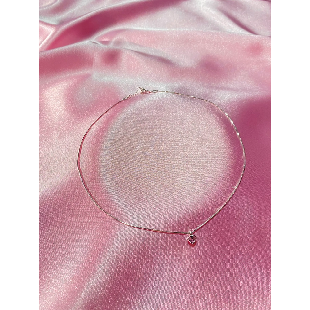 925 Ayar Gümüş Pembe Mini Kalp Choker