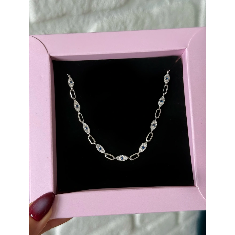 925 Ayar Gümüş Silver Göz Detay Kolye