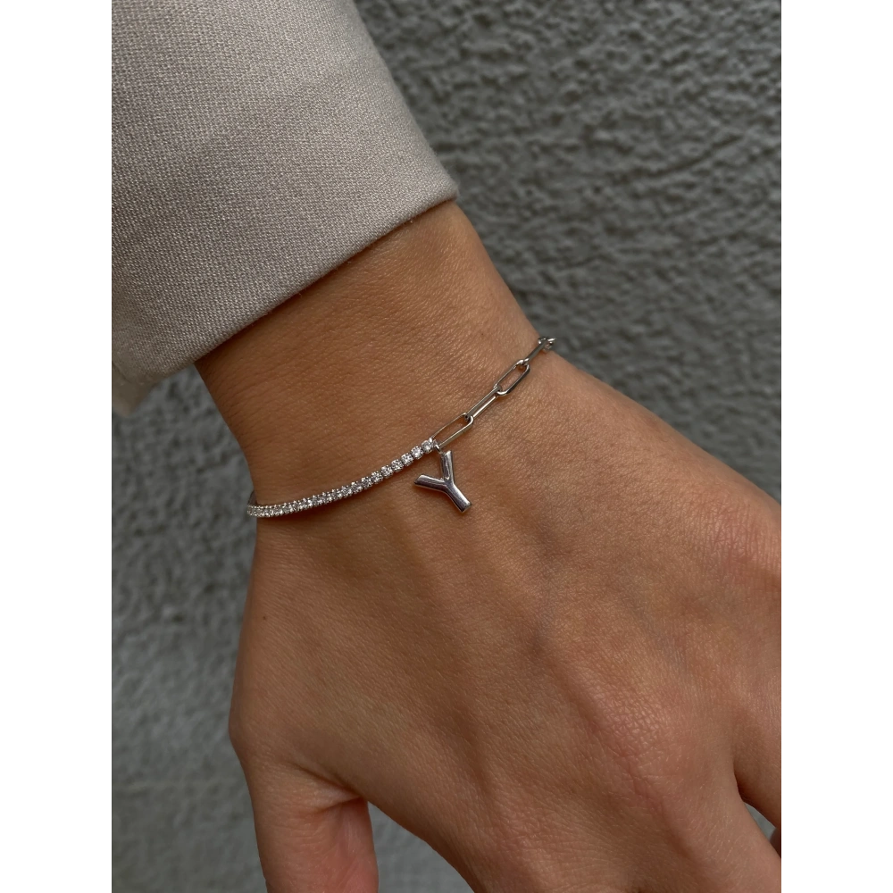 925 Ayar Gümüş Silver Harfli Bileklik