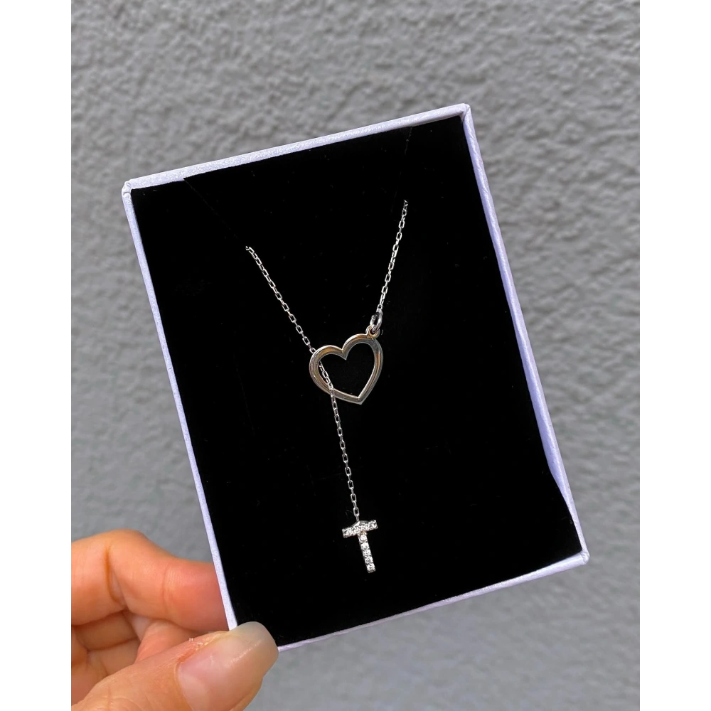 925 Ayar Gümüş Silver Kalpli Harf Kolye