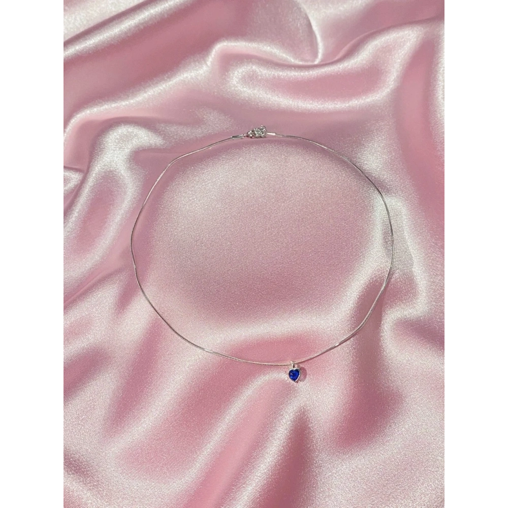 925 Ayar Gümüş Silver Lacivert Kalpli Choker