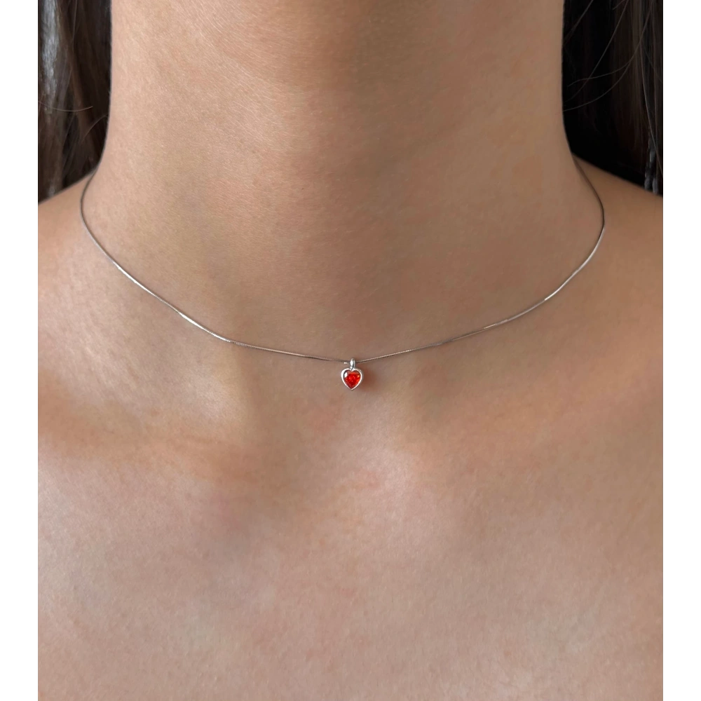 925 Ayar Gümüş Silver Turuncu Mini Kalp Choker