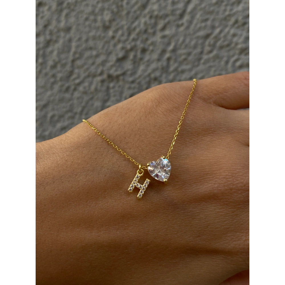 925 Ayar Gümüş Swarovski Kalpli Harf Kolye