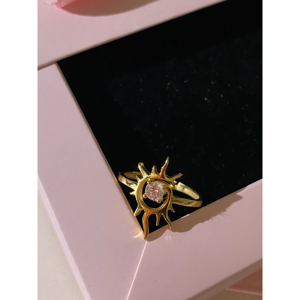 925 Ayar Gümüş Taşlı Gold Güneş Yüzük