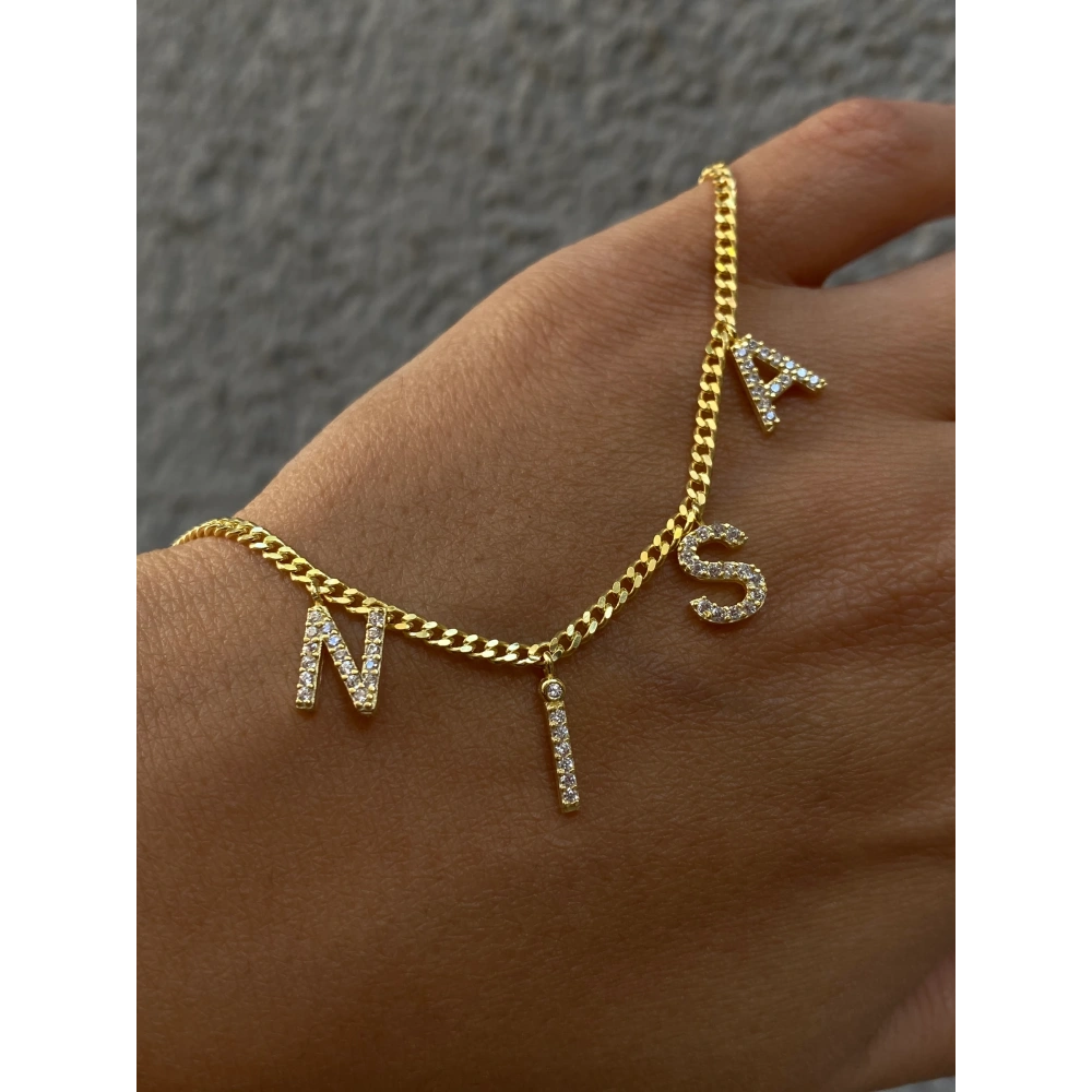 925 Ayar Gümüş Taşlı Harfli İsim Kolye