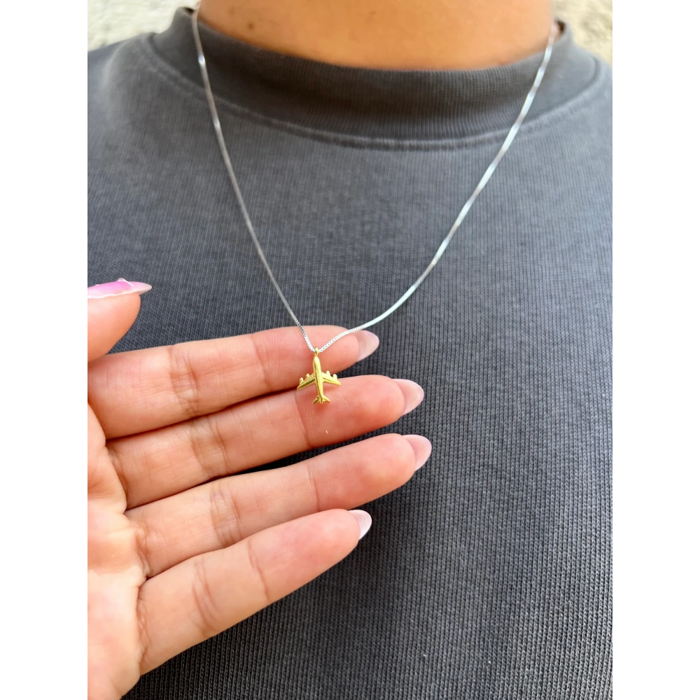 925 Ayar Gümüş Uçak Detay Kolye