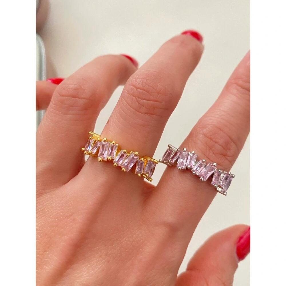 Açık Pembe Baget Taşlı Yüzük