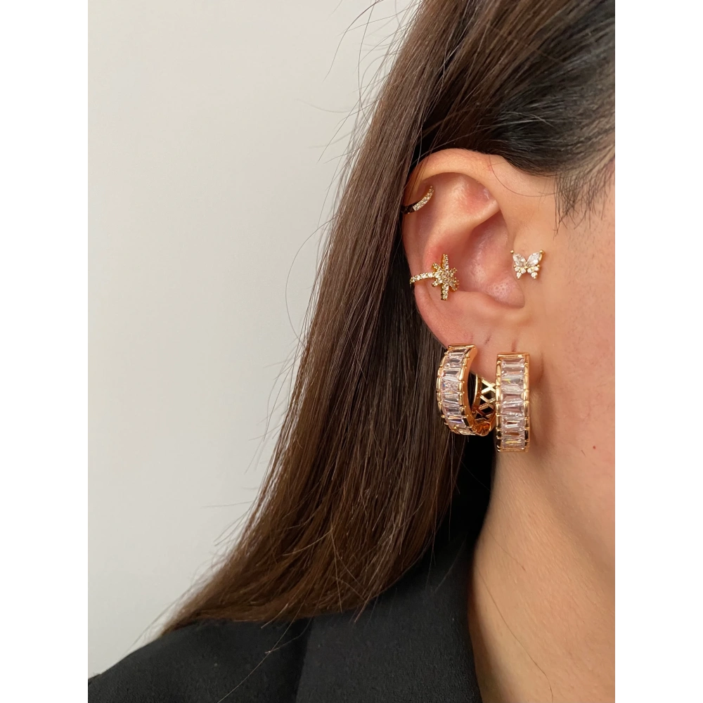 Baget Taşlı Halka Küpe