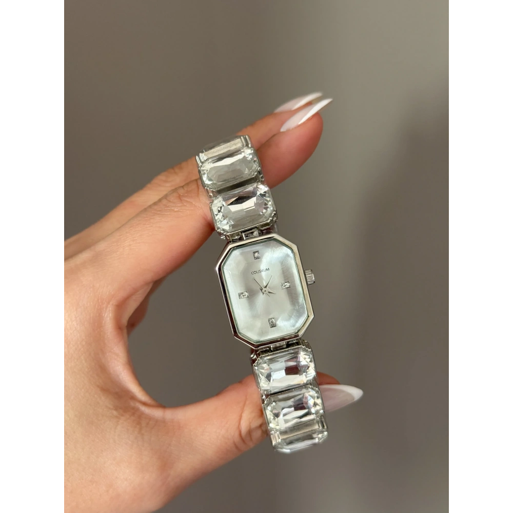 Beyaz Kristal Taşlı Kol Saati