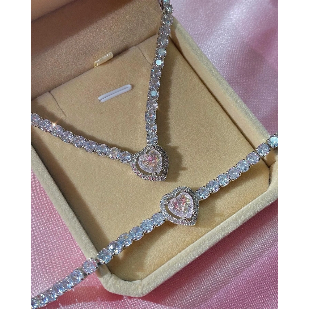 Beyaz Swarovski Taşlı Set