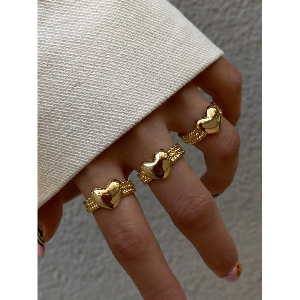 Bombeli Gold Kalp Yüzük