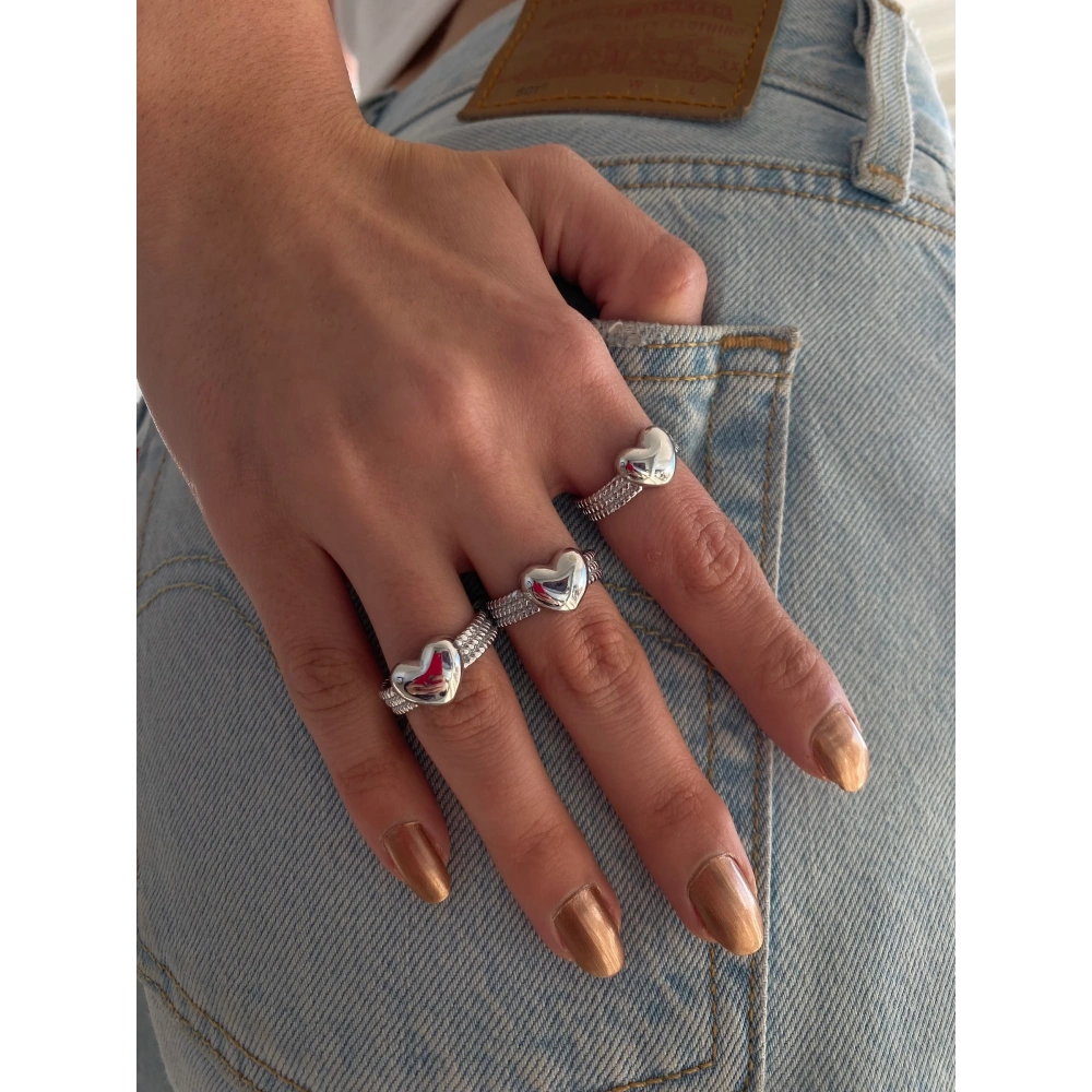 Bombeli Silver Kalp Yüzük