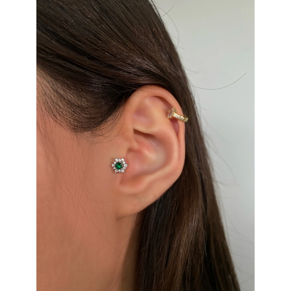 Ceerahi Çelik Silver Yeşil Çiçek Tragus Piercing