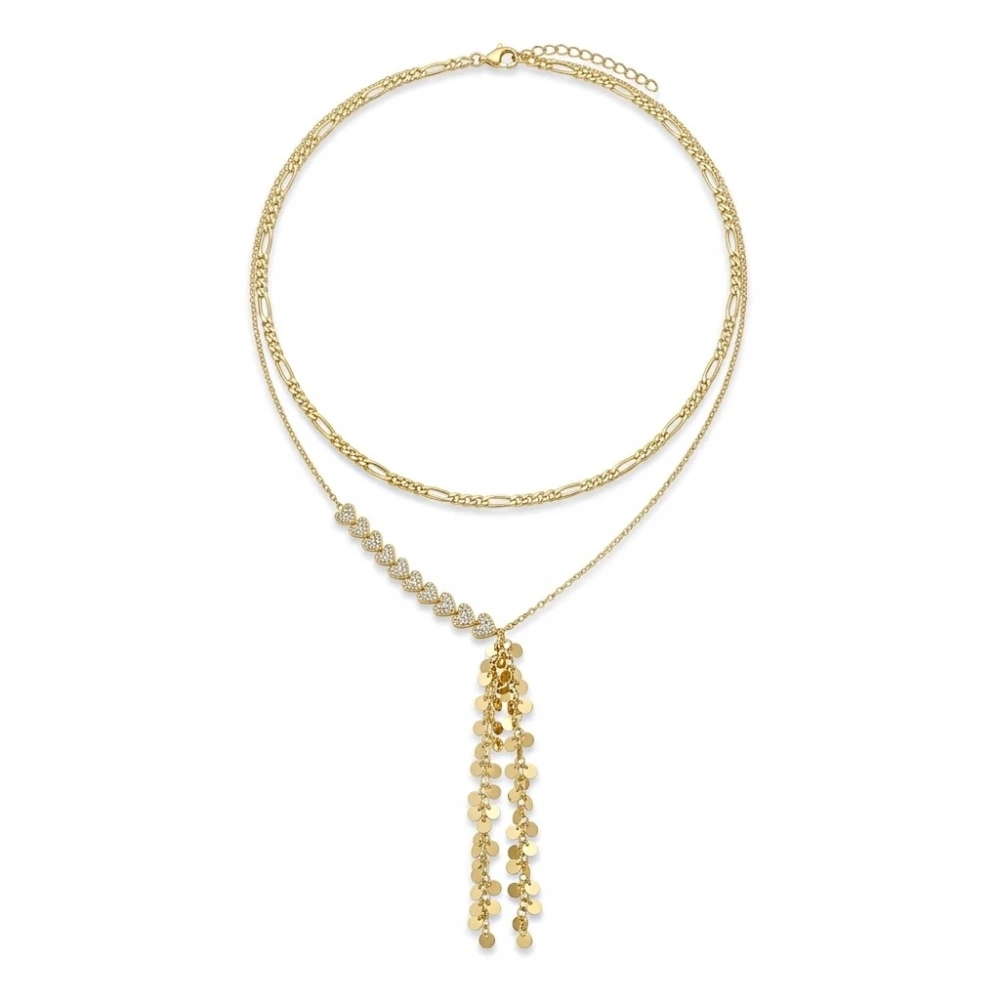 Çelik 2 li Kalpli Y Kolye