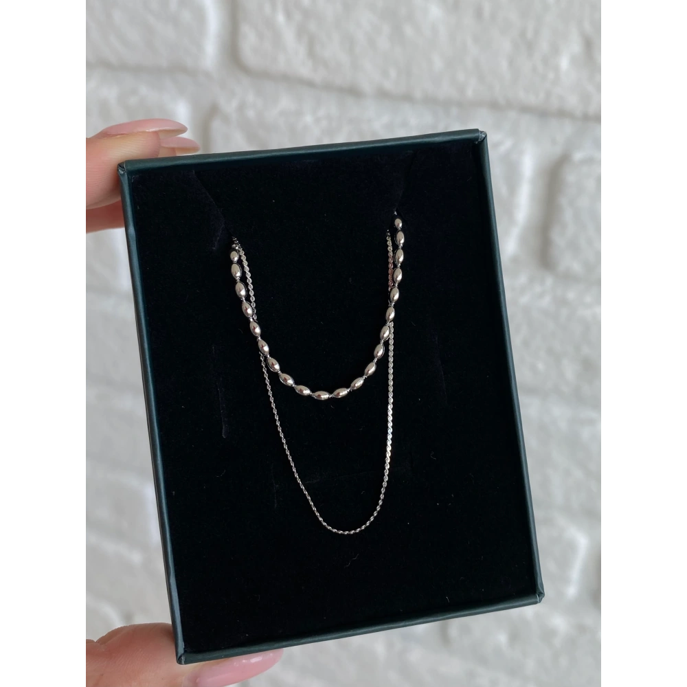 Çelik 2 Li Zincir Detay Tasarım Kolye