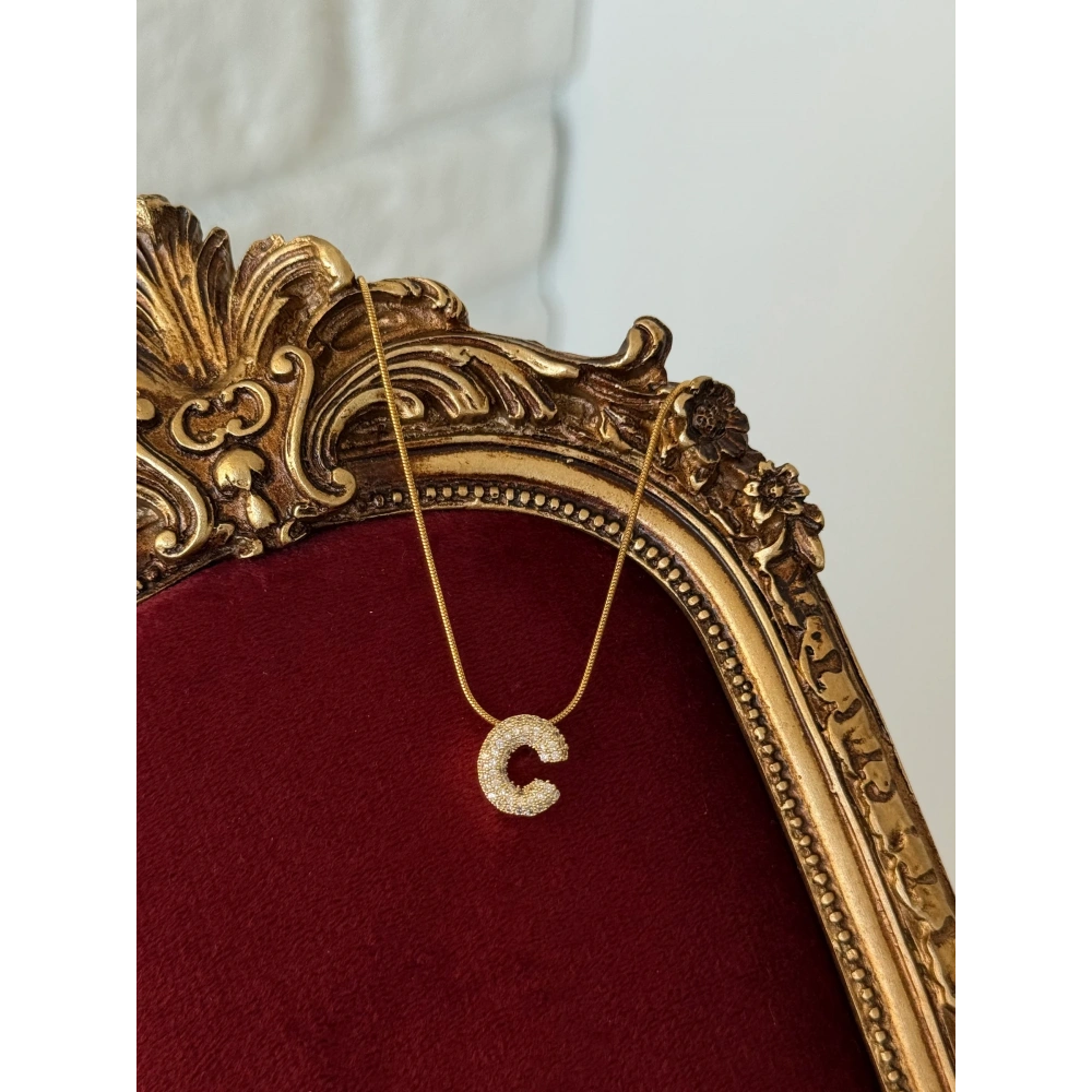 Çelik 3 Boyutlu C Harfli Kolye