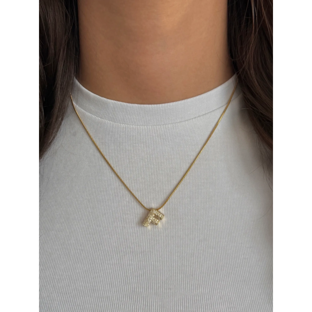 Çelik 3 Boyutlu F Harfli Kolye