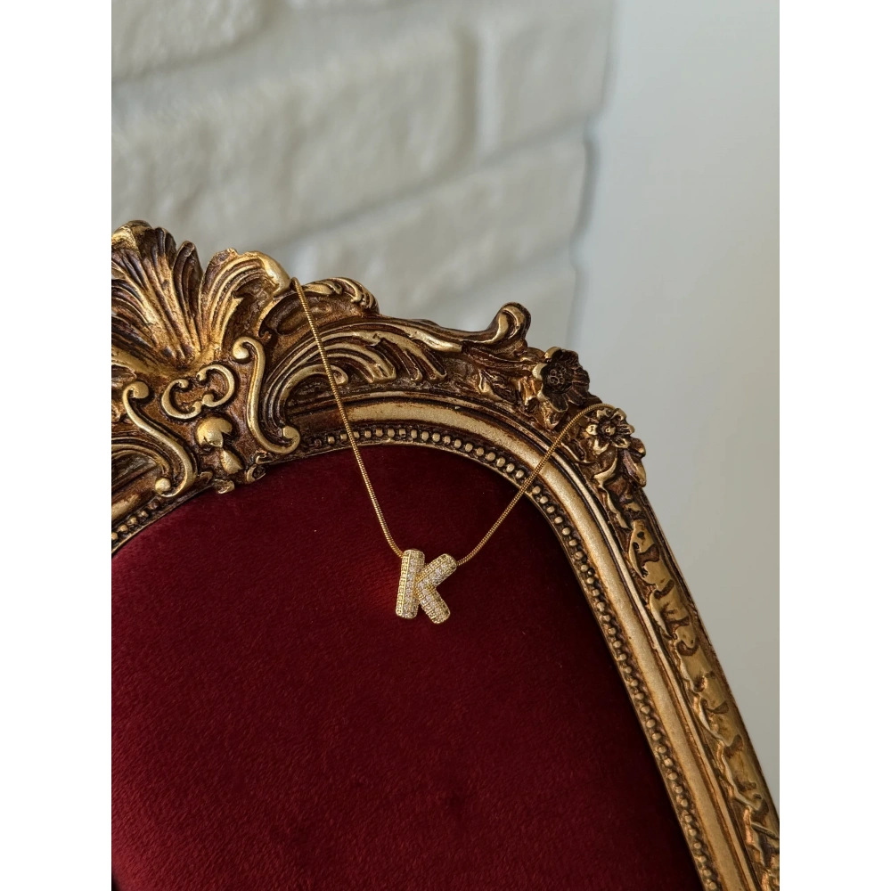 Çelik 3 Boyutlu K Harfli Kolye