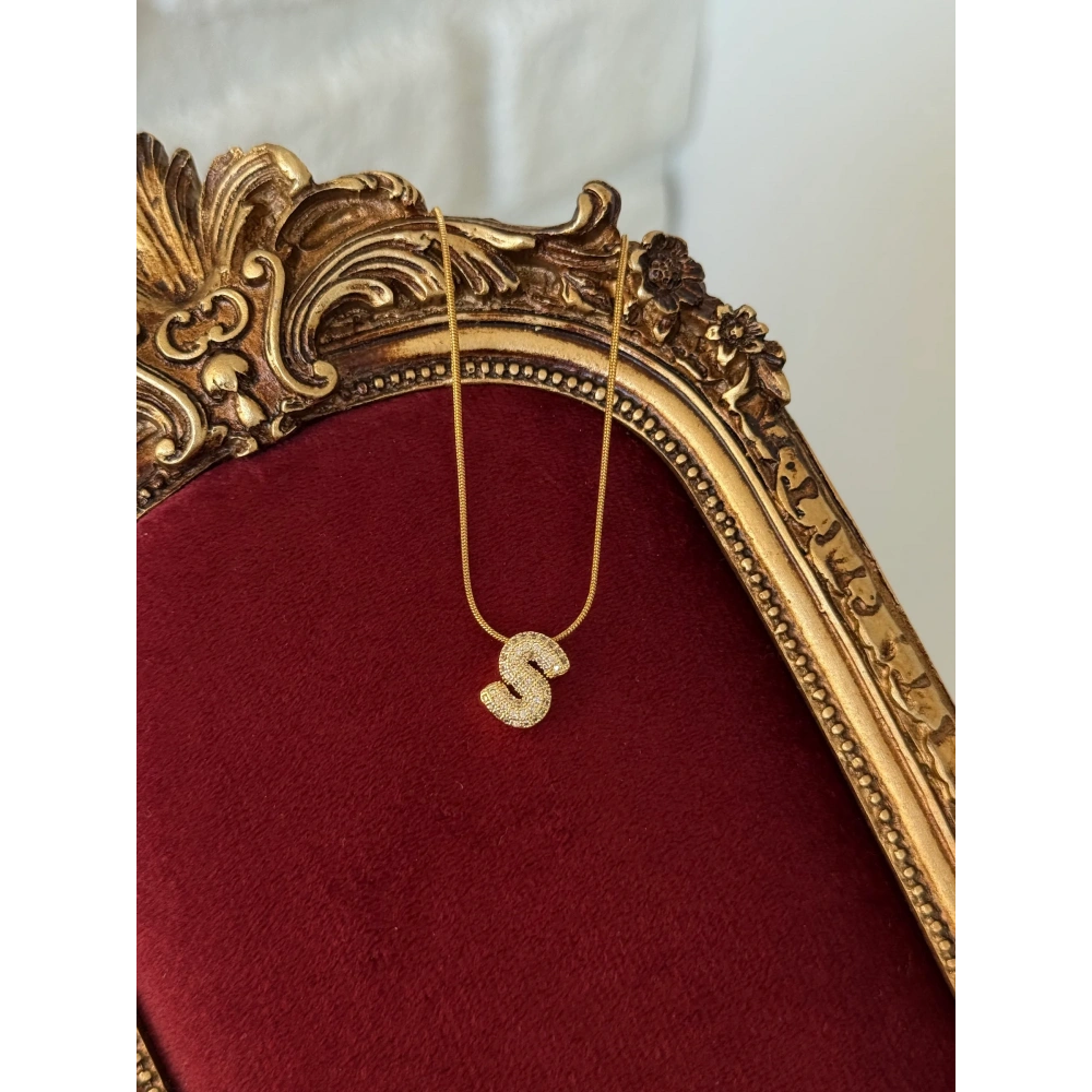 Çelik 3 Boyutlu S Harfli  Kolye