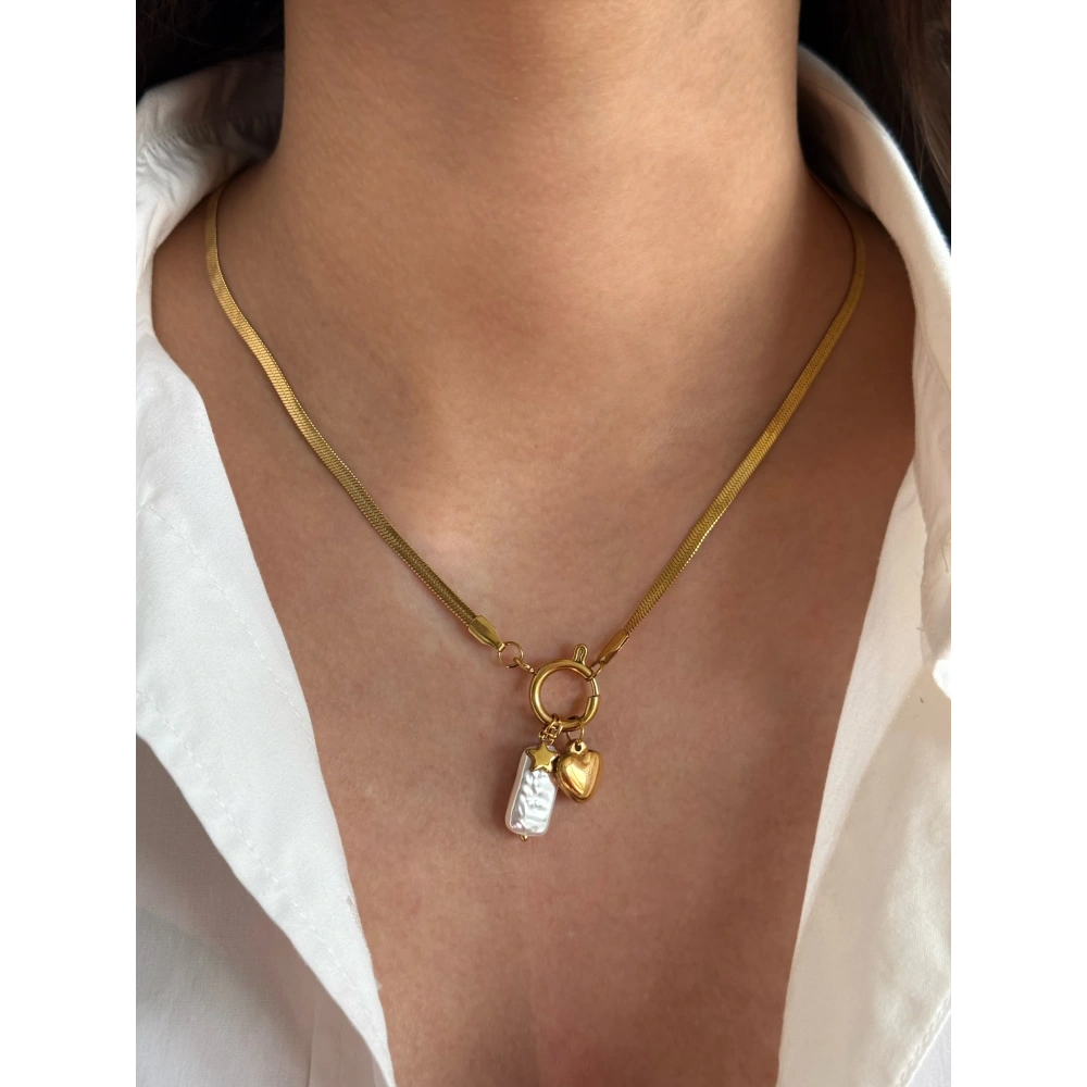 Çelik 3 Charmlı İtalyan Zinciri Kolye