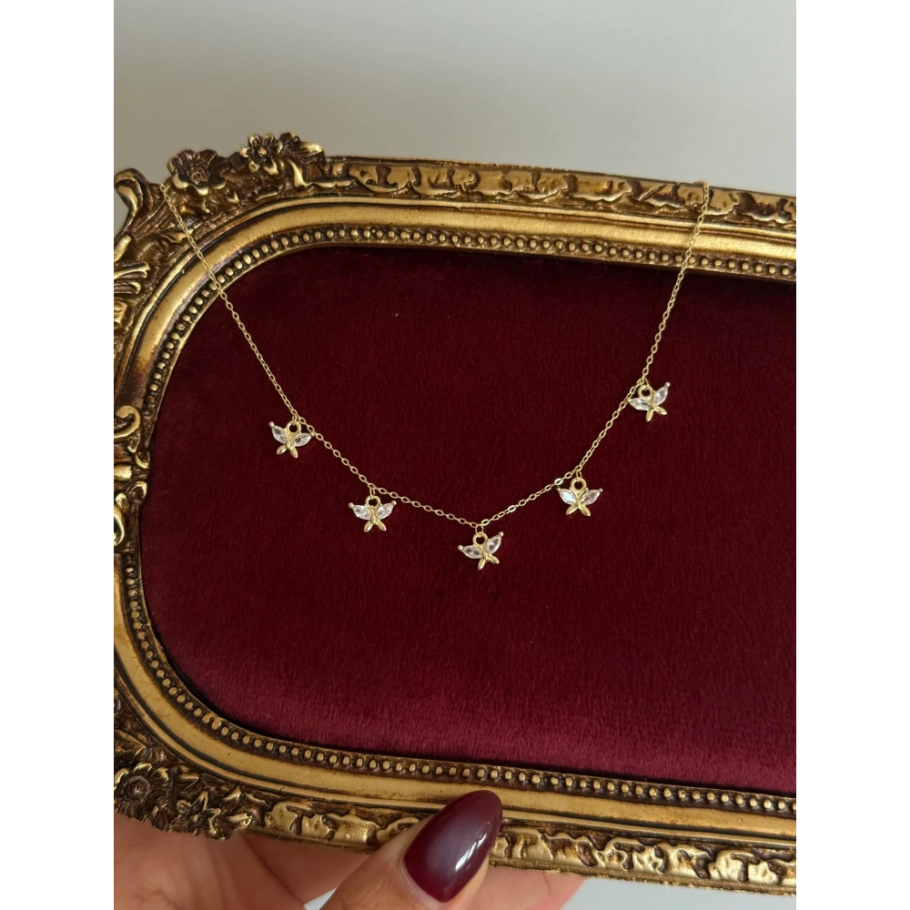 Çelik 5 Kelebekli Charm Kolye