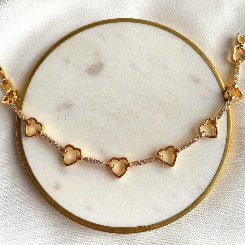 Çelik 8 Kalpli Gold Bileklik