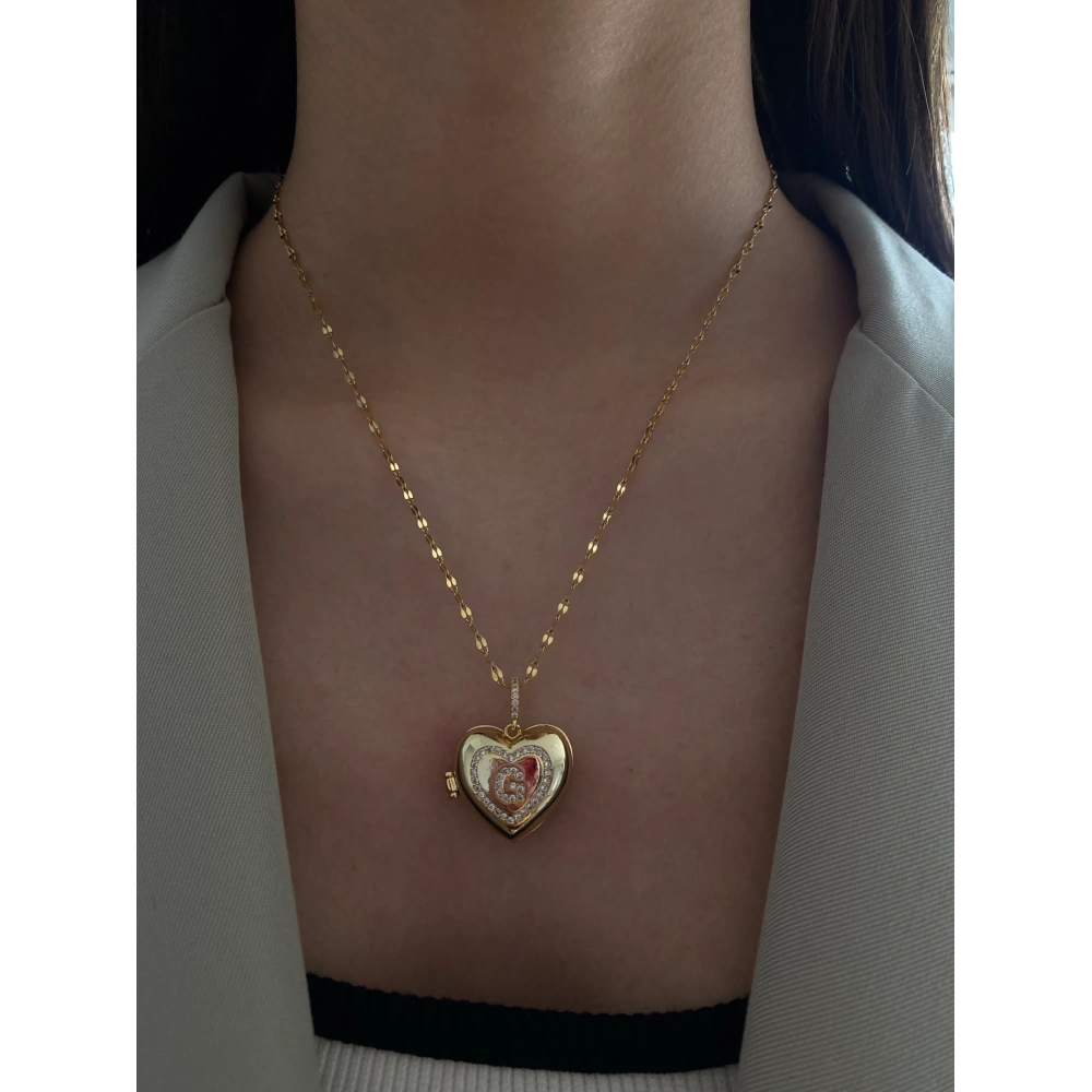 Çelik Açılabilir Kalpli G Harf Kolye