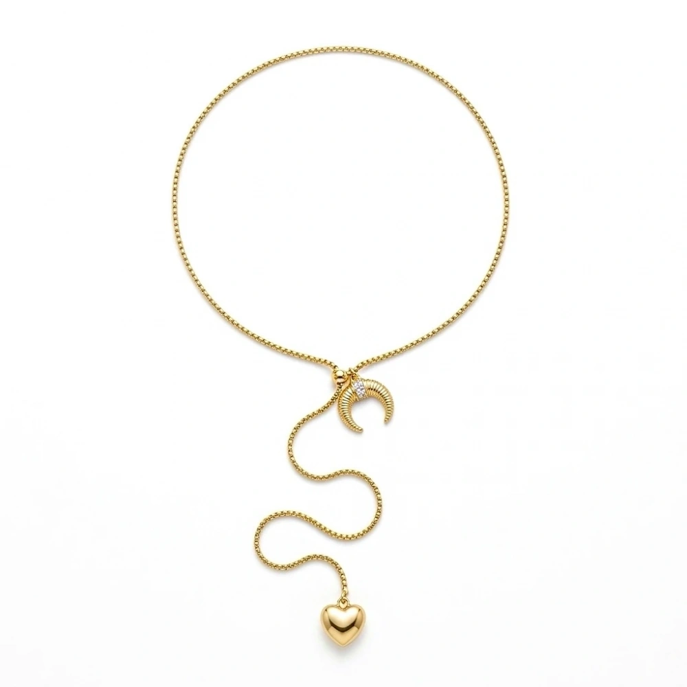 Çelik Asansörlü Hilal Detay Kolye