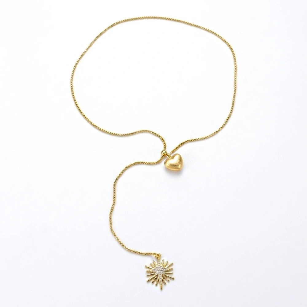 Çelik Asansörlü Kalpli Kutup Yıldızlı Kolye