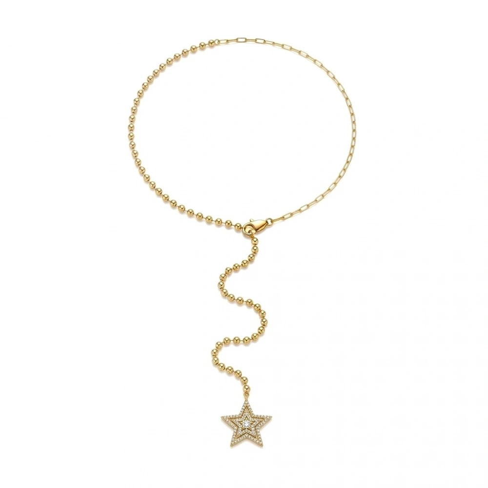 Çelik Asansörlü Taşlı Yıldız Detay Kolye