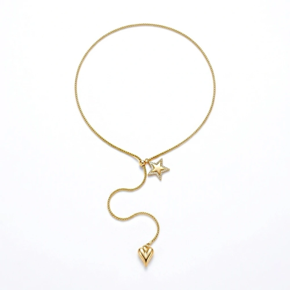 Çelik Asansörlü Yıldız Detaylı Kalpli Kolye