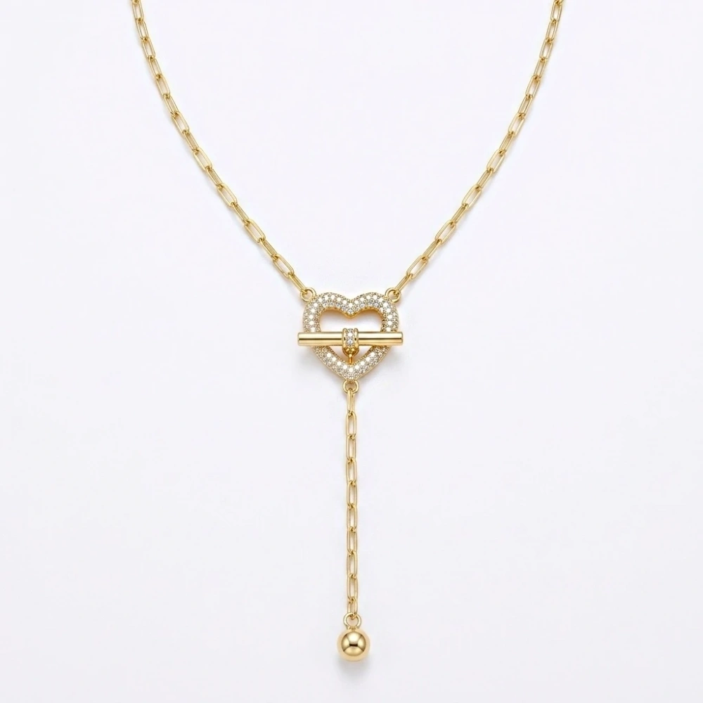 Çelik Ataç Zincirli Kalp Kolye