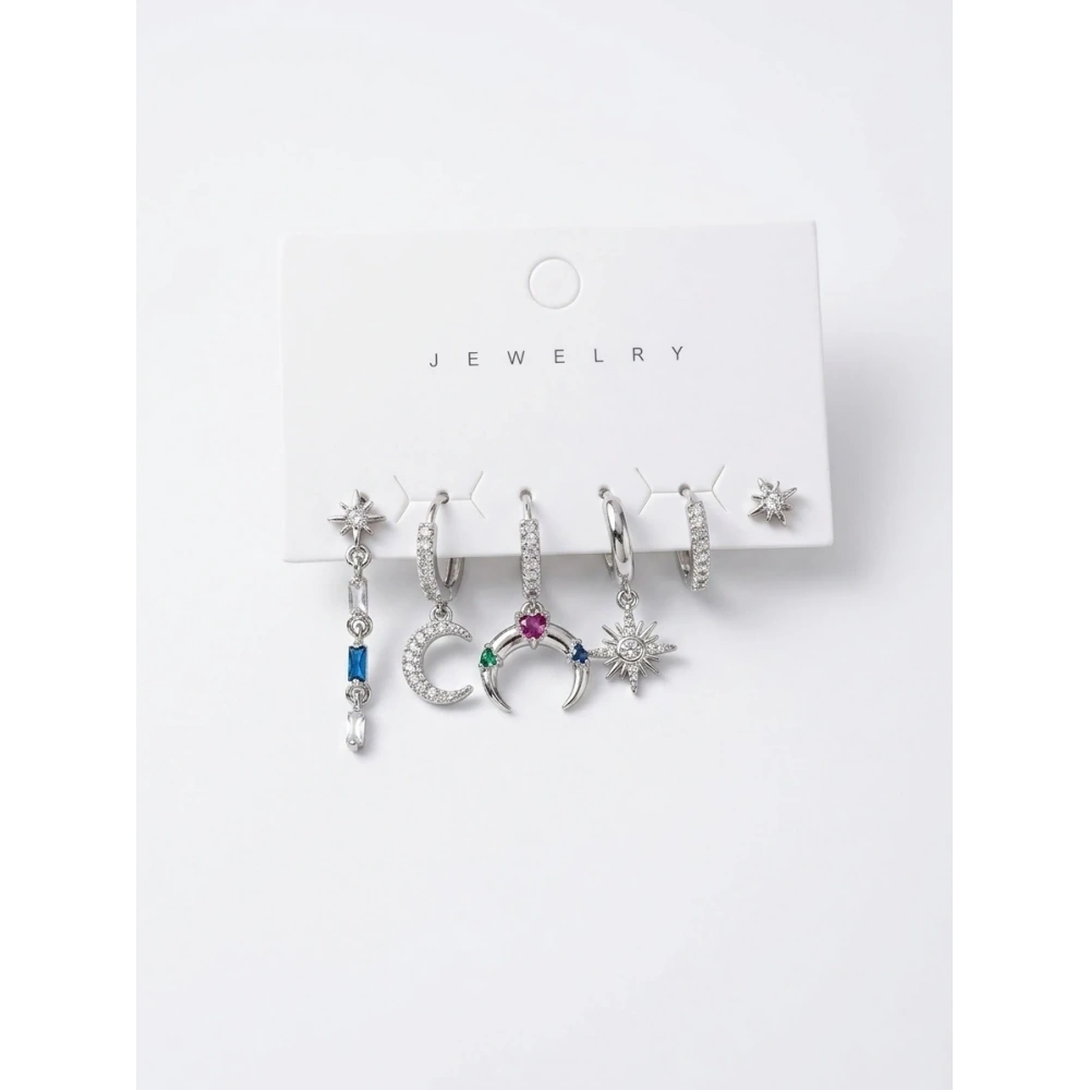 Çelik Ay Detay 6 Lı Küpe Seti