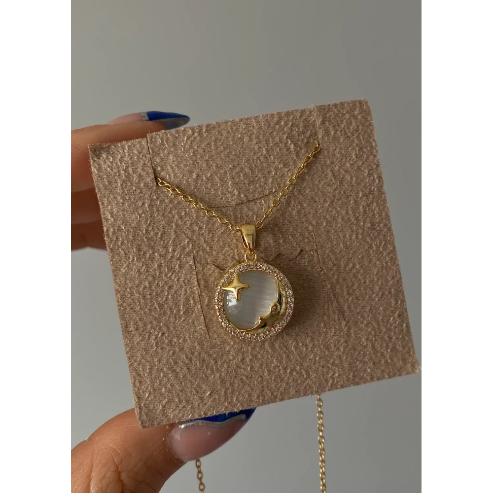 Çelik Ay Yıldız Detaylı Kolye