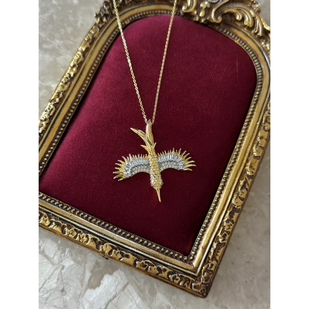 Çelik Baget Taşlı Anka Kuşu Kolye