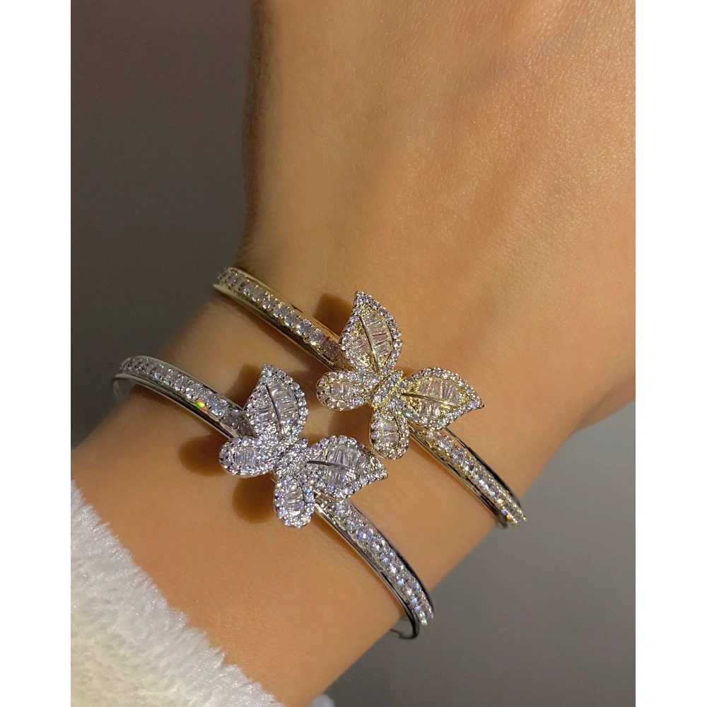 Çelik Baget Taşlı Kelebek Bileklik